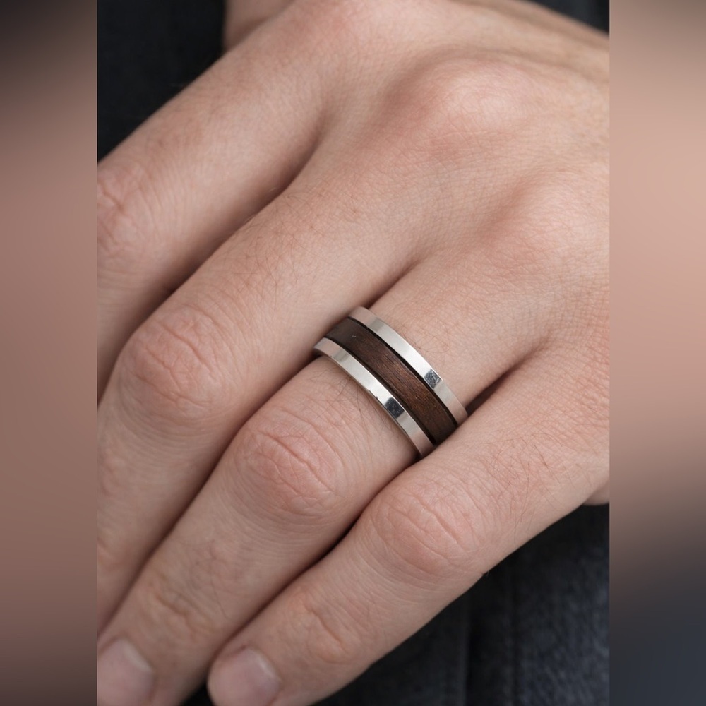 Louis Vuitton Silver and Wood Inlay Men's Ring